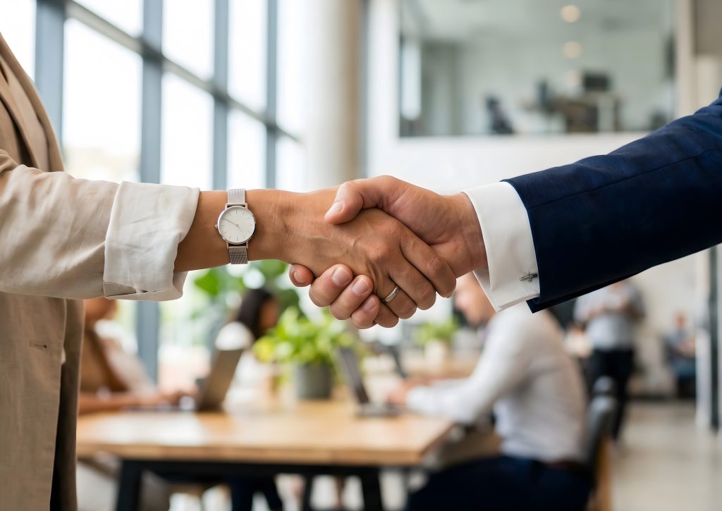 Handshake in business setting