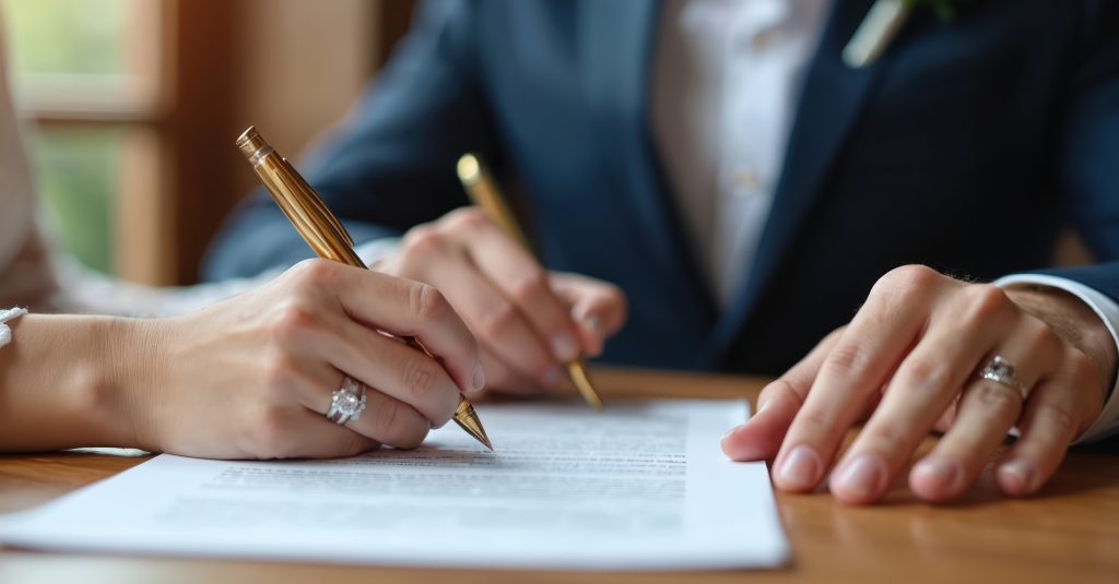 Signing marriage certificate